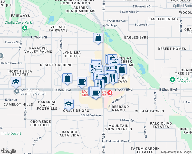 map of restaurants, bars, coffee shops, grocery stores, and more near 10810 North Tatum Boulevard in Phoenix