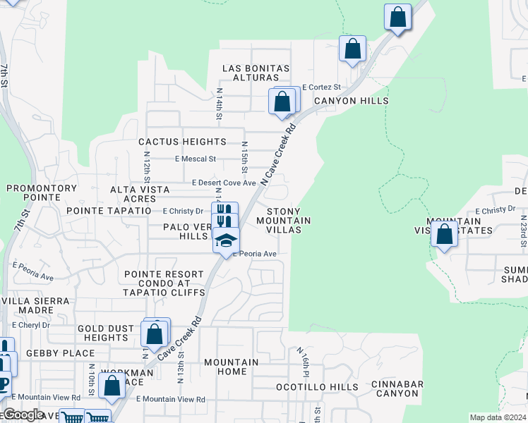 map of restaurants, bars, coffee shops, grocery stores, and more near in Phoenix