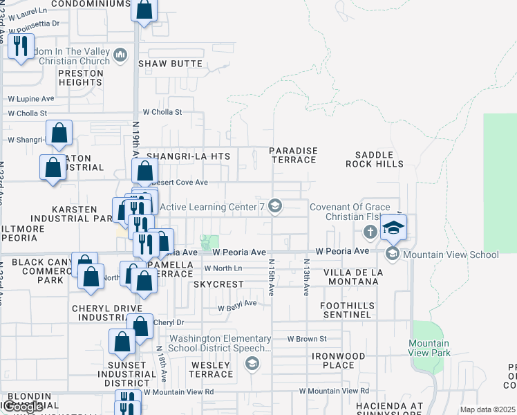 map of restaurants, bars, coffee shops, grocery stores, and more near 1518 West Mercer Lane in Phoenix