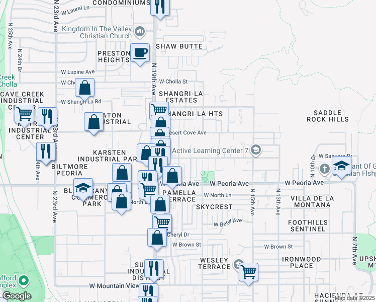 map of restaurants, bars, coffee shops, grocery stores, and more near 10826 North 17th Drive in Phoenix
