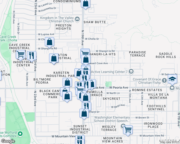 map of restaurants, bars, coffee shops, grocery stores, and more near 10750 North 18th Avenue in Phoenix