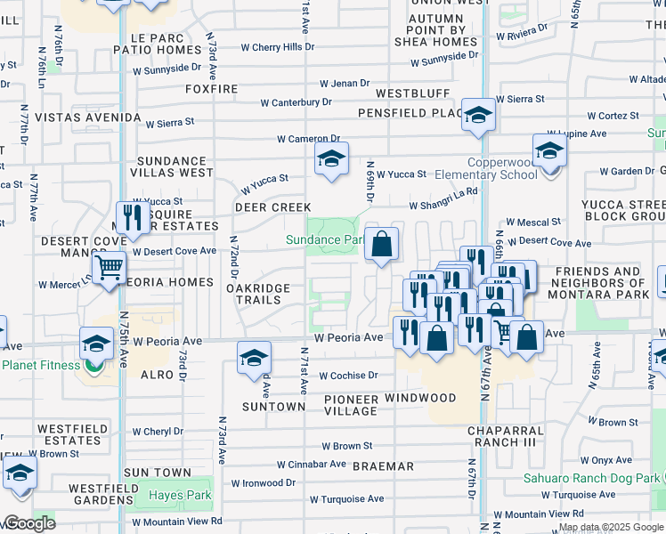 map of restaurants, bars, coffee shops, grocery stores, and more near in Peoria
