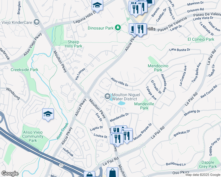 map of restaurants, bars, coffee shops, grocery stores, and more near 26123 Sunnyglen Avenue in Laguna Hills