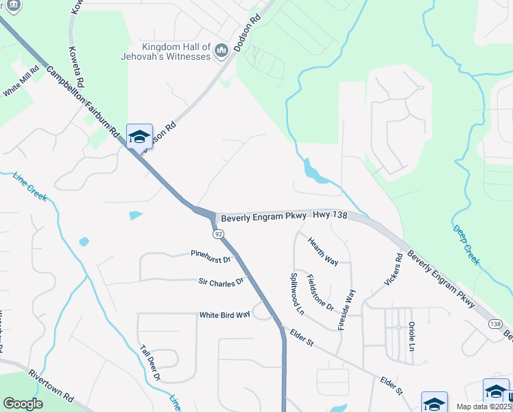 map of restaurants, bars, coffee shops, grocery stores, and more near 6390 Georgia 92 in Fairburn