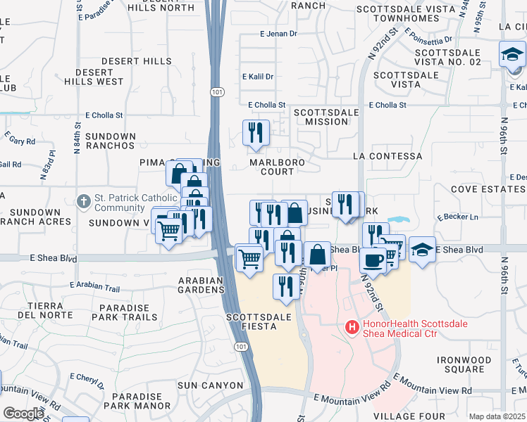 map of restaurants, bars, coffee shops, grocery stores, and more near 10863 North 89th Place in Scottsdale