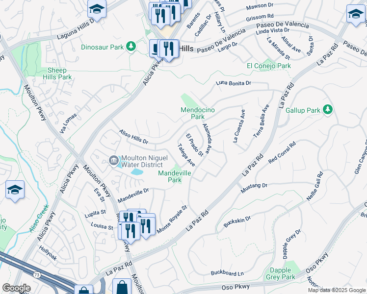 map of restaurants, bars, coffee shops, grocery stores, and more near 24772 San Pedro Avenue in Laguna Hills