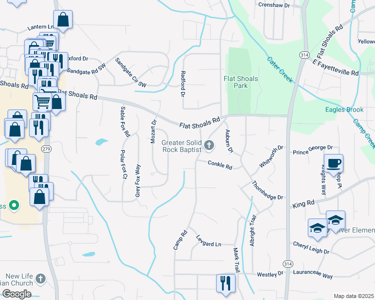 map of restaurants, bars, coffee shops, grocery stores, and more near 2088 Conkle Court in Riverdale