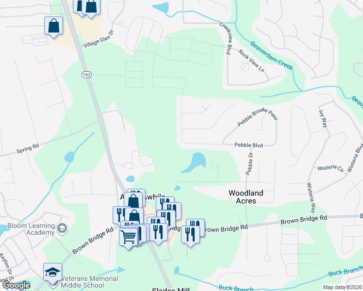 map of restaurants, bars, coffee shops, grocery stores, and more near 675 Pebble Boulevard in Covington