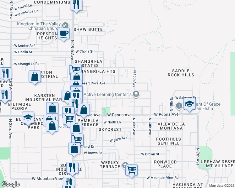 map of restaurants, bars, coffee shops, grocery stores, and more near 1547 West Mercer Lane in Phoenix