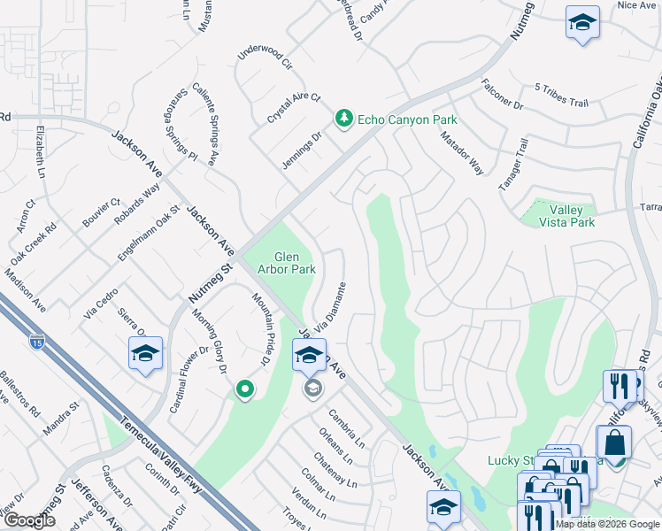 map of restaurants, bars, coffee shops, grocery stores, and more near 23839 Vía De Gema Linda in Murrieta