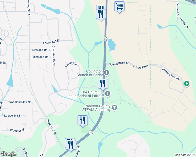 map of restaurants, bars, coffee shops, grocery stores, and more near 9157 Golfview Circle in Covington