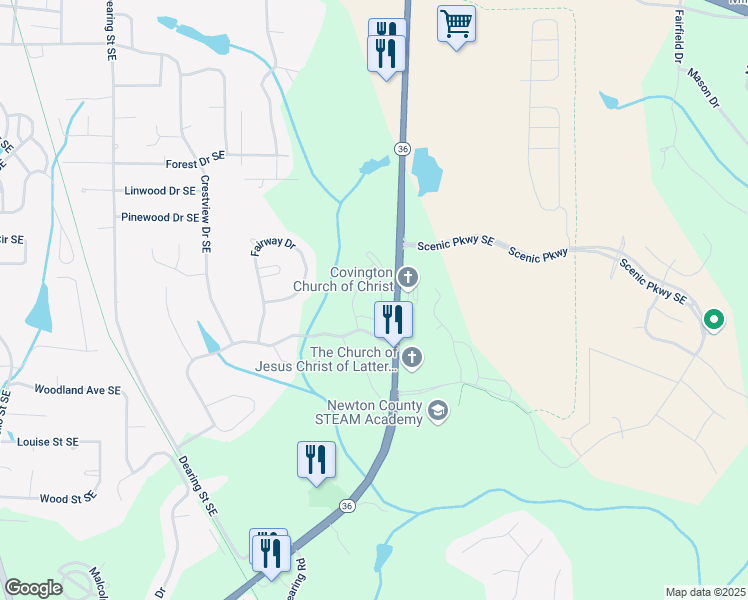 map of restaurants, bars, coffee shops, grocery stores, and more near 9157 Golfview Circle in Covington