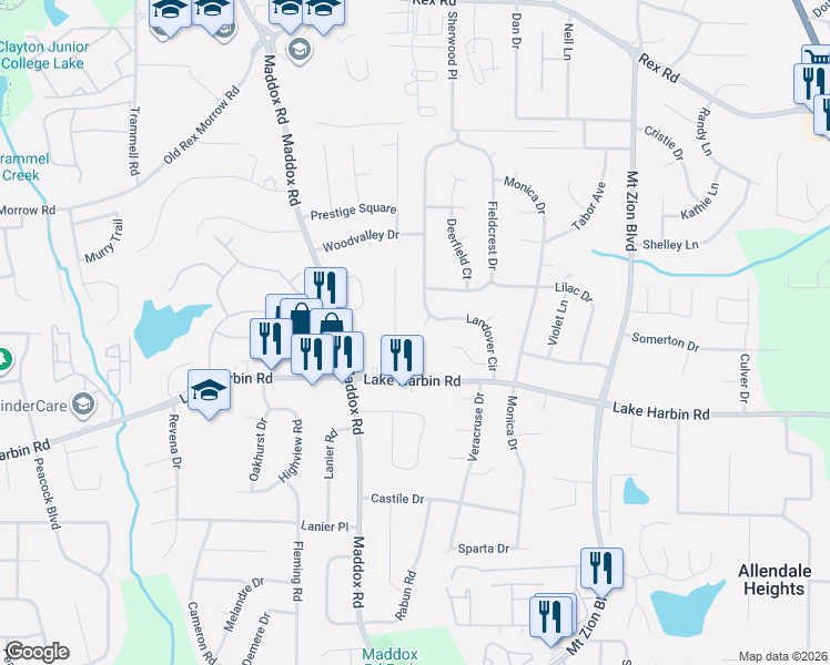 map of restaurants, bars, coffee shops, grocery stores, and more near 2452 Wakefield Cove in Morrow