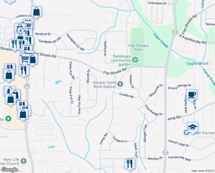 map of restaurants, bars, coffee shops, grocery stores, and more near 2088 Conkle Court in Riverdale
