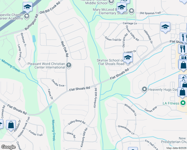 map of restaurants, bars, coffee shops, grocery stores, and more near 6220 Kimberly Mill Road in College Park