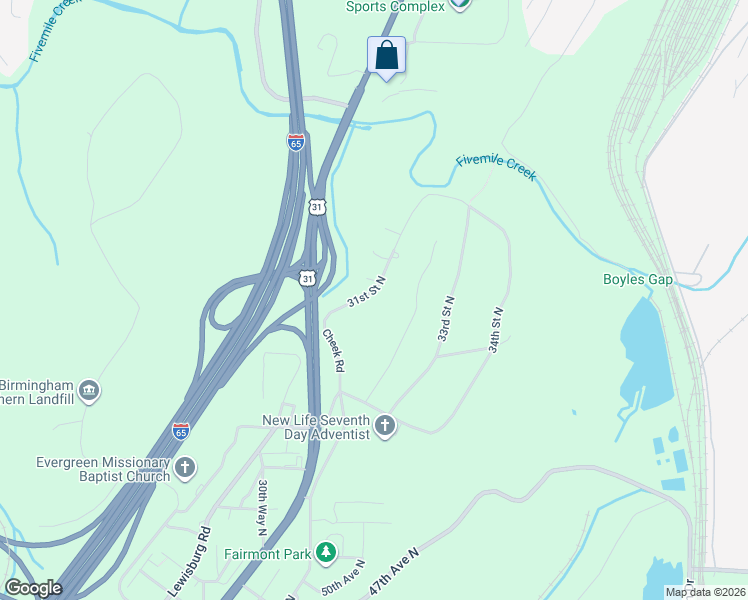 map of restaurants, bars, coffee shops, grocery stores, and more near 5809 31st Street North in Birmingham