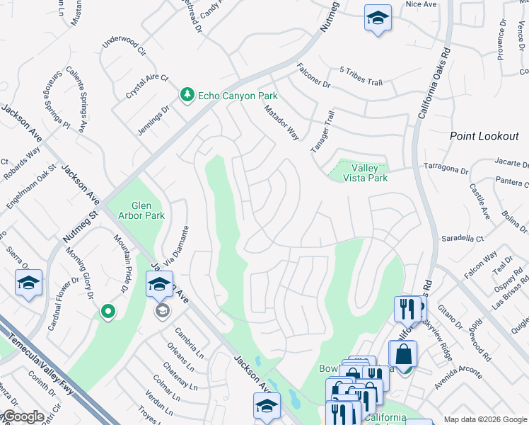 map of restaurants, bars, coffee shops, grocery stores, and more near 23931 Corte Cajan in Murrieta
