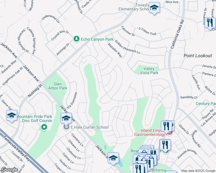 map of restaurants, bars, coffee shops, grocery stores, and more near 23931 Corte Cajan in Murrieta