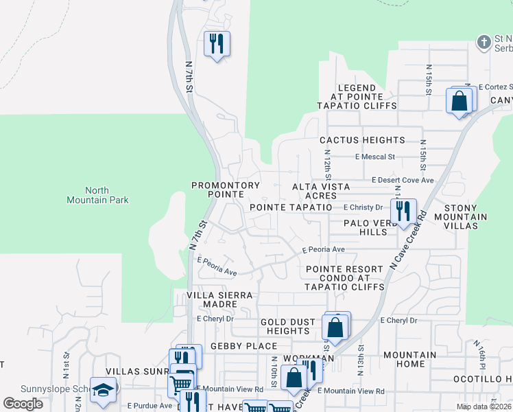 map of restaurants, bars, coffee shops, grocery stores, and more near 10820 North 10th Street in Phoenix