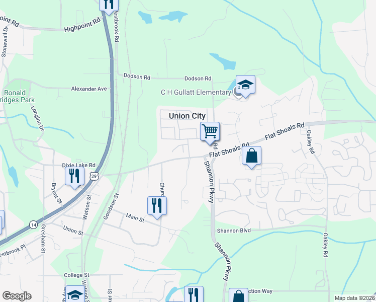 map of restaurants, bars, coffee shops, grocery stores, and more near 4701 Flat Shoals Road in Union City