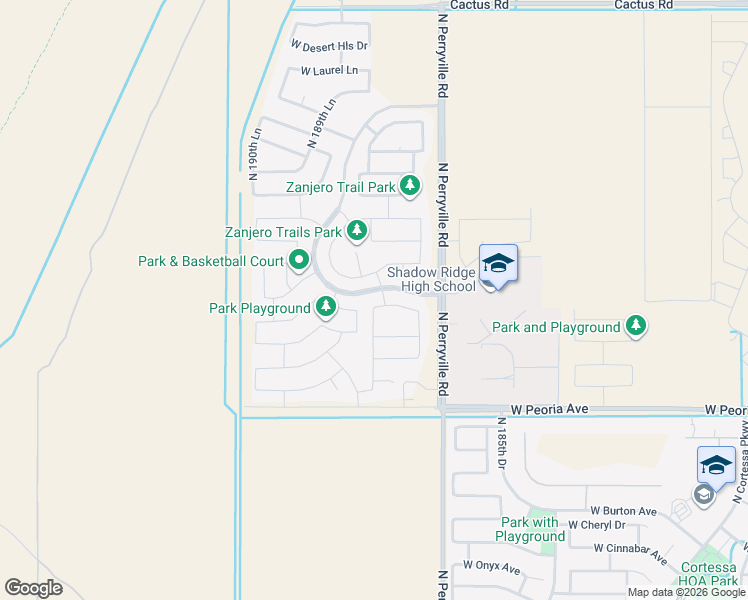 map of restaurants, bars, coffee shops, grocery stores, and more near 18809 West Mescal Street in Surprise
