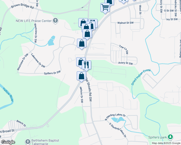 map of restaurants, bars, coffee shops, grocery stores, and more near 7061 Rochford Drive in Covington