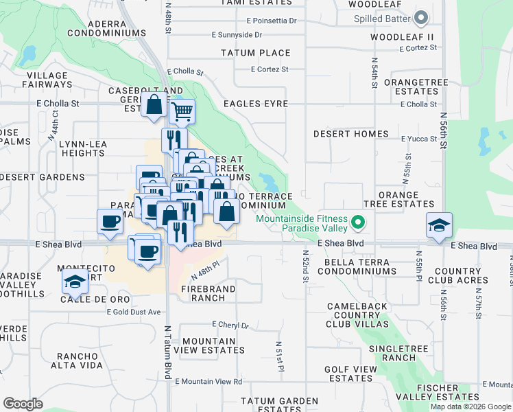 map of restaurants, bars, coffee shops, grocery stores, and more near 5122 East Shea Boulevard in Scottsdale