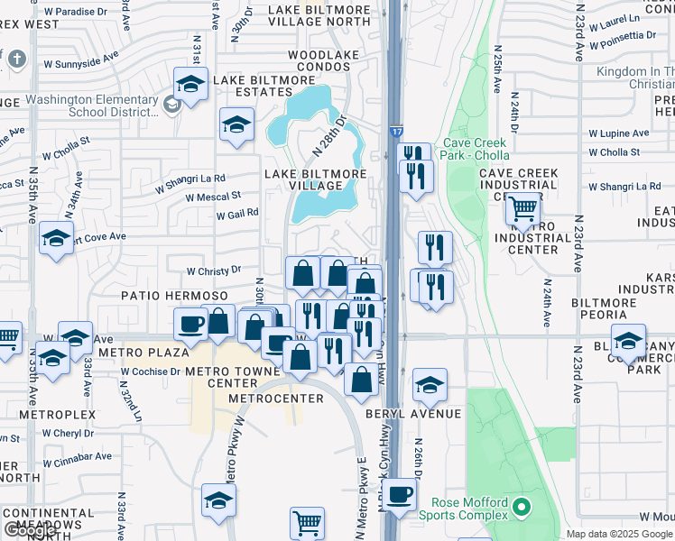 map of restaurants, bars, coffee shops, grocery stores, and more near in Phoenix