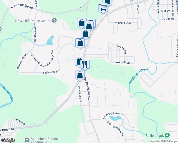 map of restaurants, bars, coffee shops, grocery stores, and more near 7061 Rochford Drive in Covington
