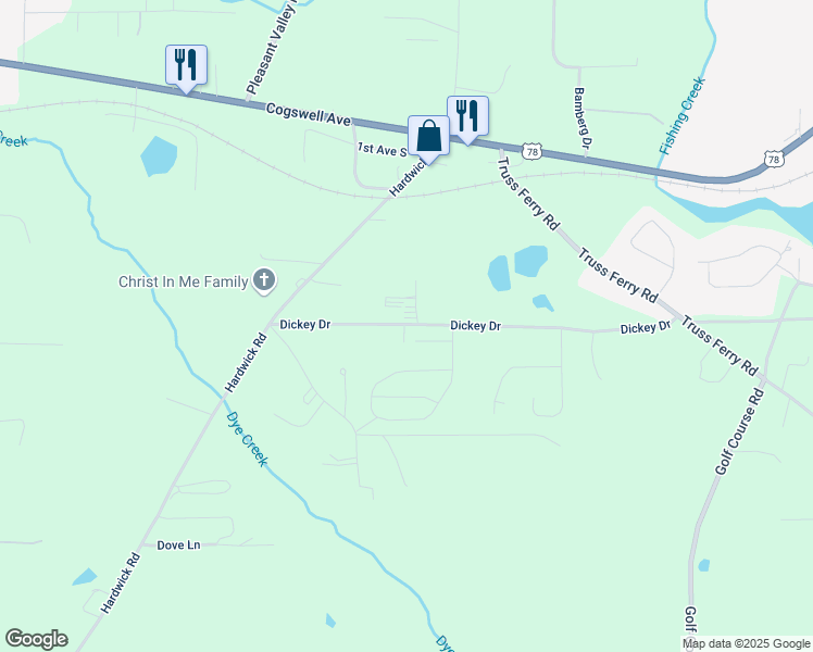map of restaurants, bars, coffee shops, grocery stores, and more near 370 Dickey Drive in Pell City