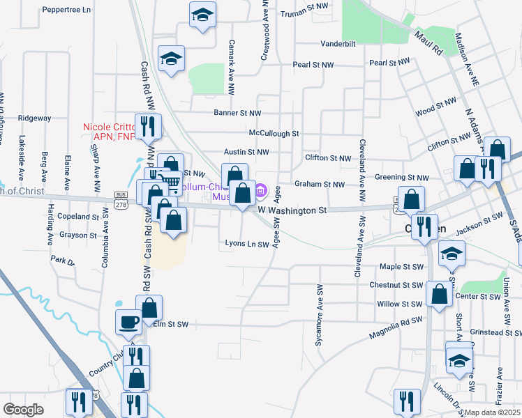map of restaurants, bars, coffee shops, grocery stores, and more near 926 West Washington Street in Camden