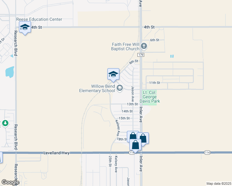 map of restaurants, bars, coffee shops, grocery stores, and more near 8816 13th Street in Lubbock
