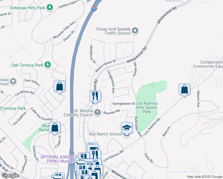 map of restaurants, bars, coffee shops, grocery stores, and more near 36885 Longbranch Avenue in Murrieta