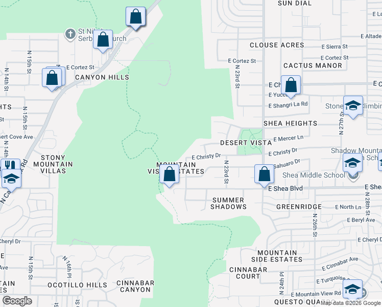 map of restaurants, bars, coffee shops, grocery stores, and more near 2231 East Mercer Lane in Phoenix