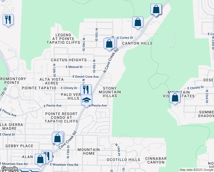 map of restaurants, bars, coffee shops, grocery stores, and more near 1530 D East Sahuaro Drive in Phoenix