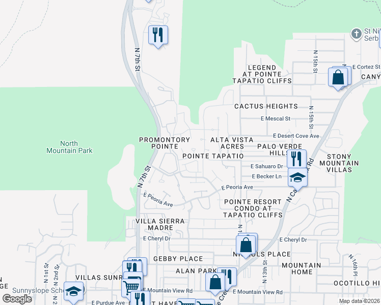 map of restaurants, bars, coffee shops, grocery stores, and more near 10820 North 10th Street in Phoenix