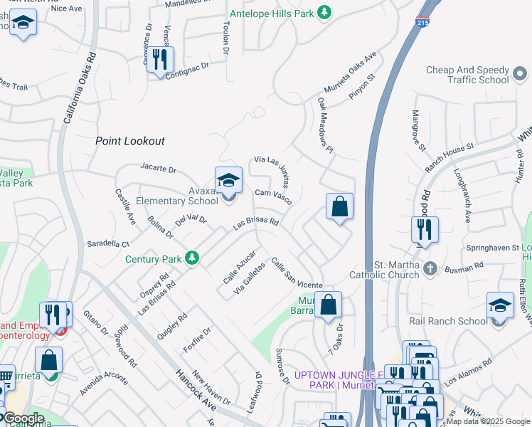 map of restaurants, bars, coffee shops, grocery stores, and more near 24431 Calle Tassjara in Murrieta