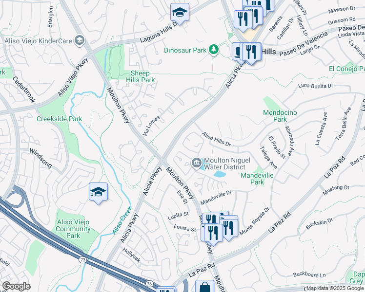 map of restaurants, bars, coffee shops, grocery stores, and more near 25993 Atherton Avenue in Laguna Hills