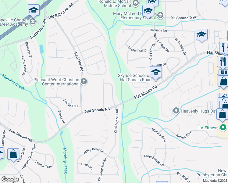 map of restaurants, bars, coffee shops, grocery stores, and more near 6220 Kimberly Mill Road in College Park