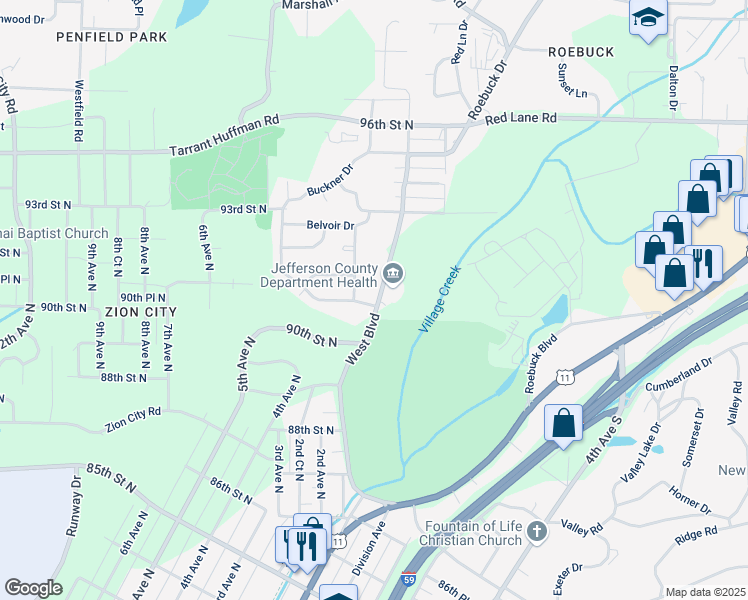 map of restaurants, bars, coffee shops, grocery stores, and more near 602 West Boulevard in Birmingham