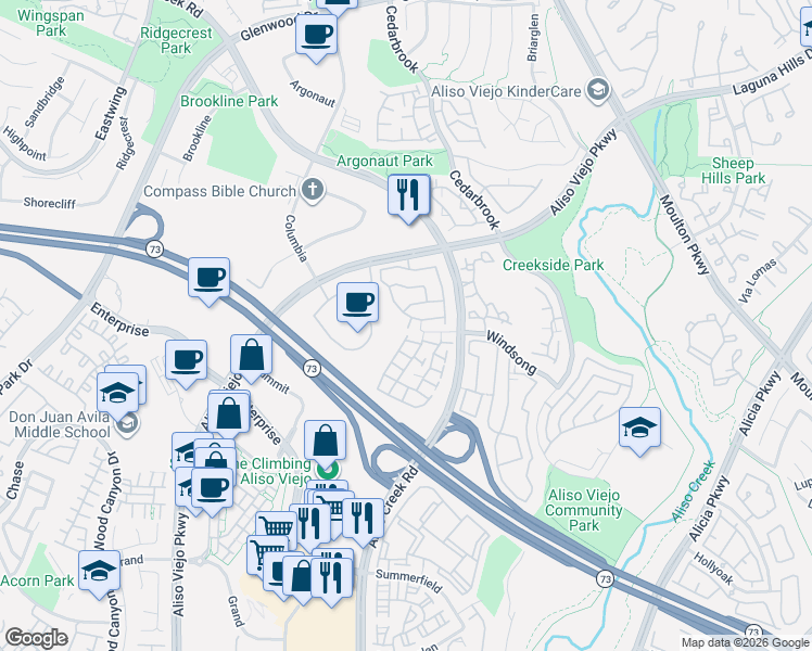 map of restaurants, bars, coffee shops, grocery stores, and more near 69 Conch Reef in Aliso Viejo