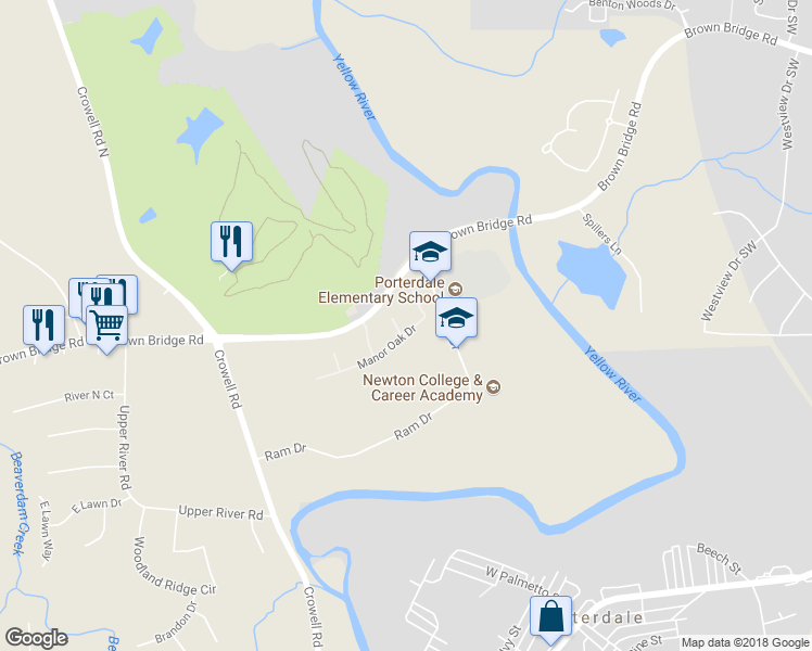 map of restaurants, bars, coffee shops, grocery stores, and more near 20 Lone Oak Court in Covington