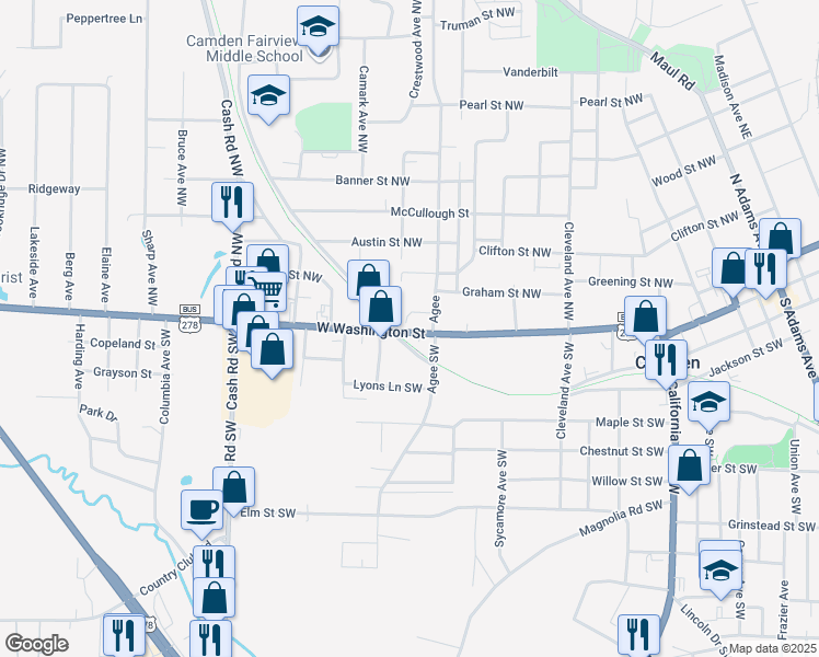 map of restaurants, bars, coffee shops, grocery stores, and more near 926 West Washington Street in Camden