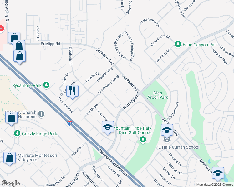 map of restaurants, bars, coffee shops, grocery stores, and more near 23694 Spring Oak Place in Murrieta