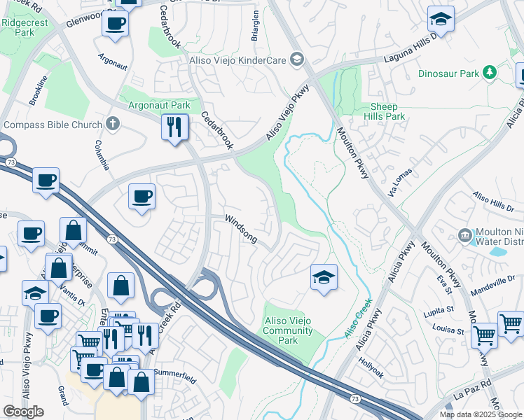 map of restaurants, bars, coffee shops, grocery stores, and more near 109 Cloudcrest in Aliso Viejo