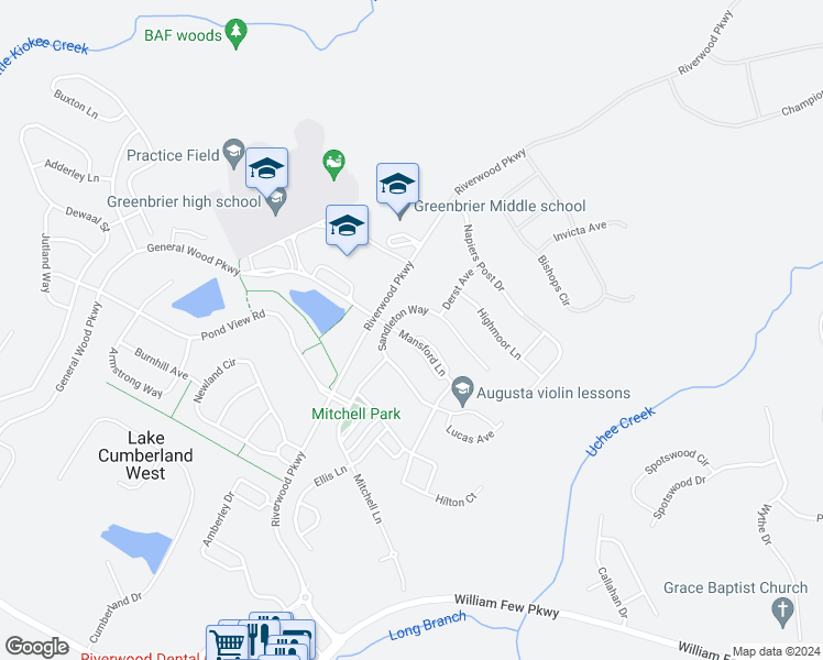 map of restaurants, bars, coffee shops, grocery stores, and more near 1001 Mansford Lane in Evans