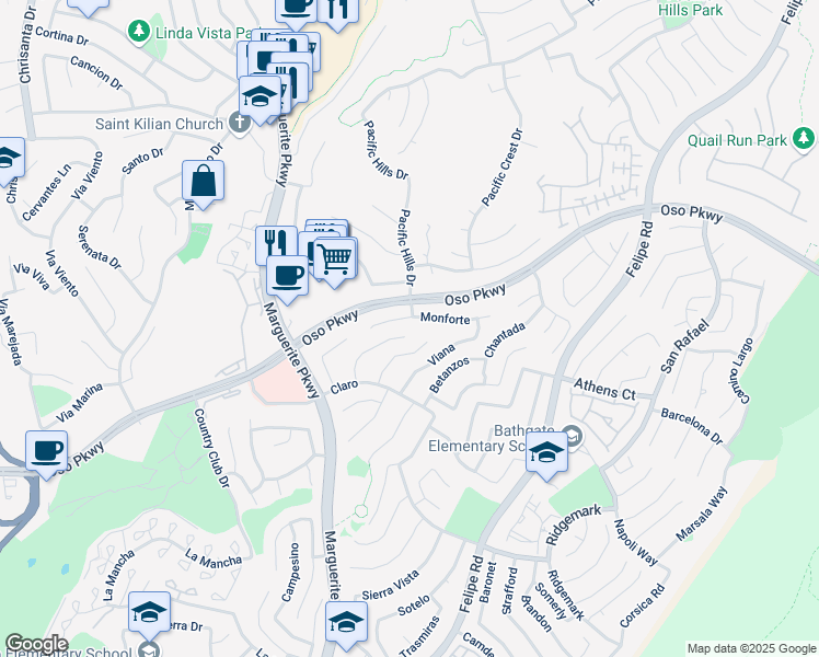map of restaurants, bars, coffee shops, grocery stores, and more near 27275 Comba in Mission Viejo