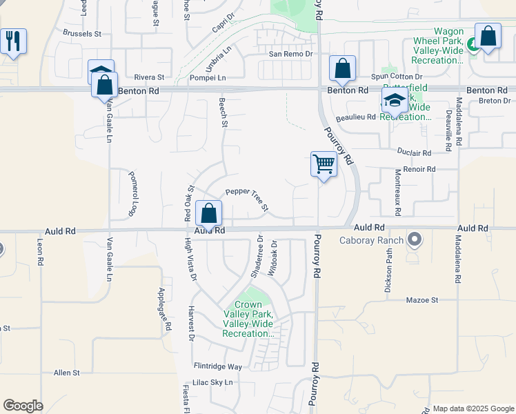 map of restaurants, bars, coffee shops, grocery stores, and more near 31791 Pepper Tree Street in Winchester