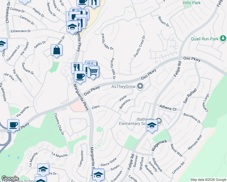 map of restaurants, bars, coffee shops, grocery stores, and more near 27275 Comba in Mission Viejo