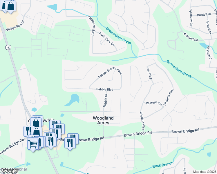 map of restaurants, bars, coffee shops, grocery stores, and more near 420 Pebble Blvd in Covington